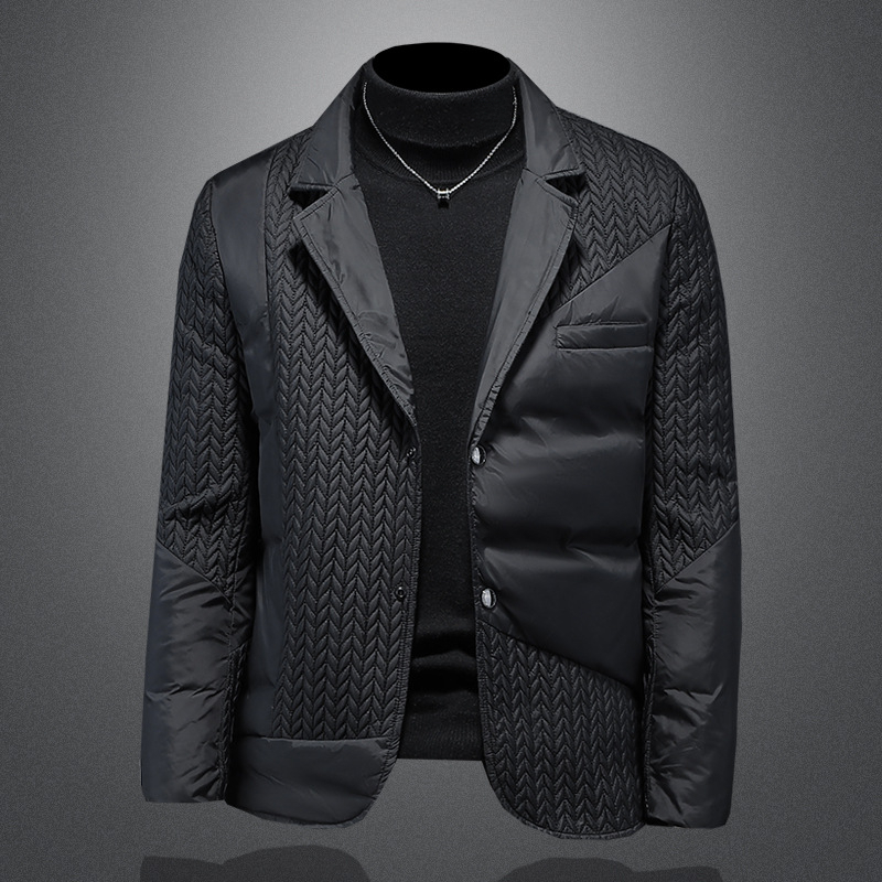 冬季保暖西装领外套男2024新款稻穗潮流时尚休闲韩版修身短款上衣