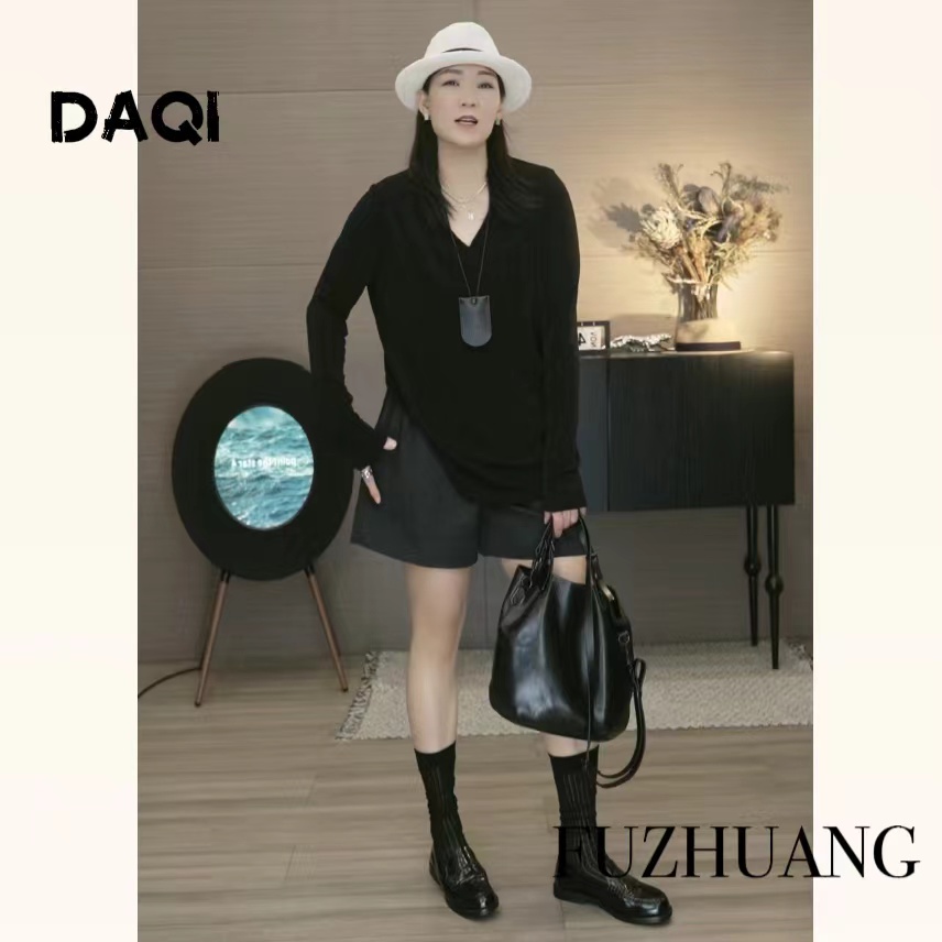 2310两侧开叉长袖套头上衣透气舒适垂感满满简约宽松百搭上衣