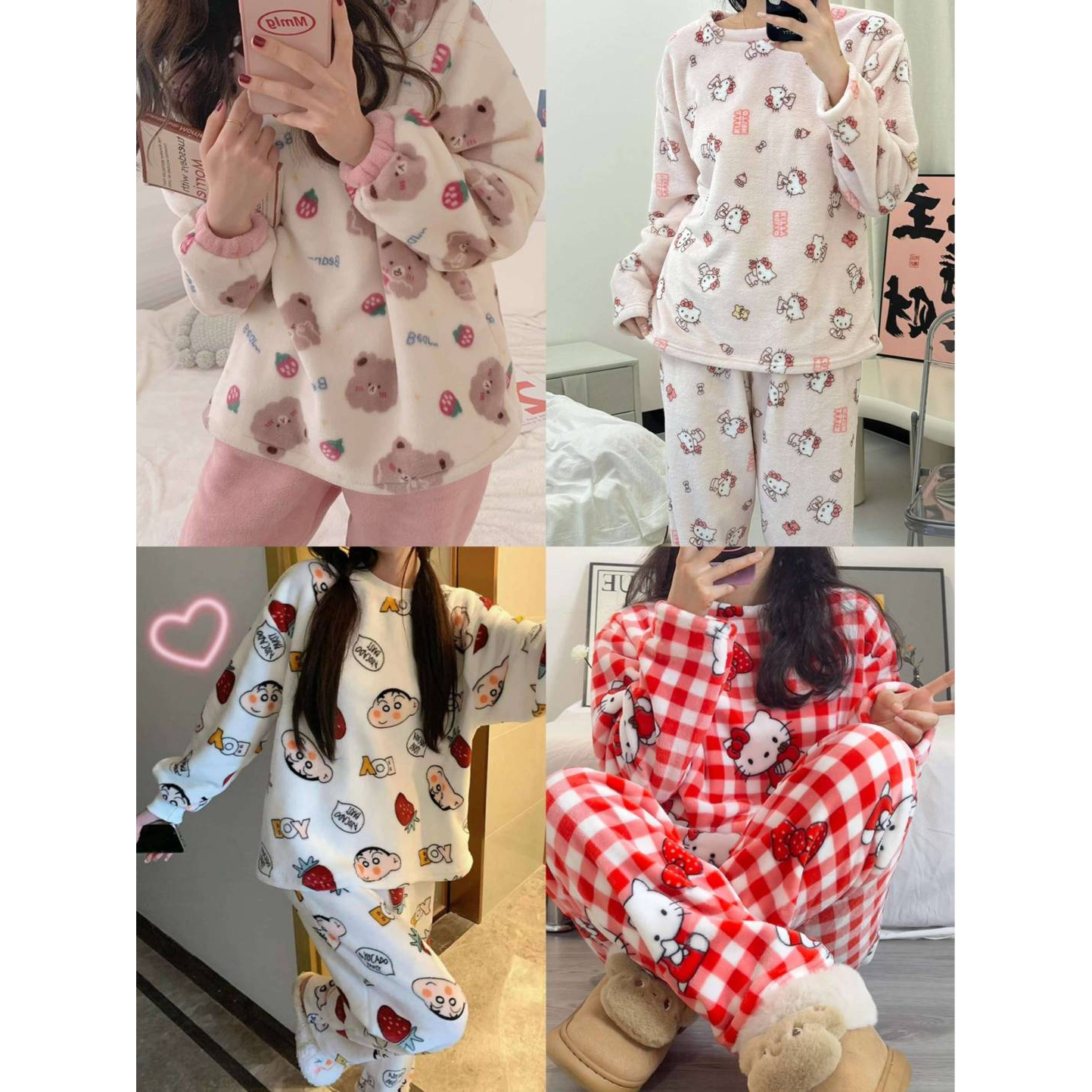 韩系加厚睡衣女秋冬季可爱保暖加绒珊瑚绒秋冬法兰绒家居服套装