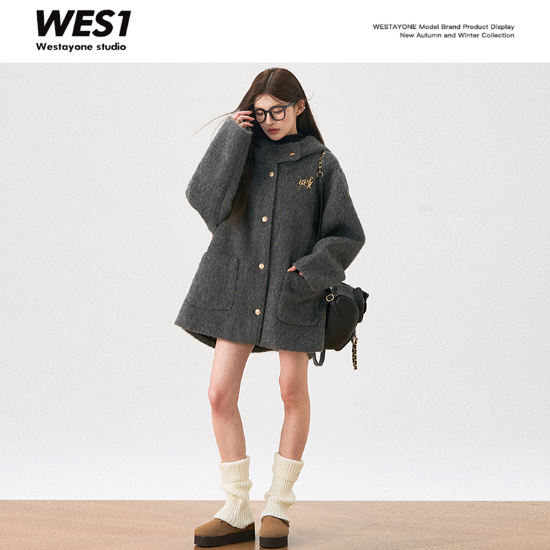 WESTAYONE新款女冬季高级感羊毛呢外套贵气呢子大衣