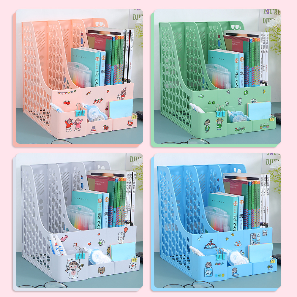 带笔筒环保原材料书架加厚文件架三栏收纳盒立式文件资料架置物架