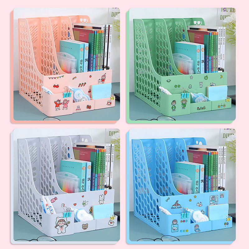 带笔筒环保原材料书架加厚文件架三栏收纳盒立式文件资料架置物架