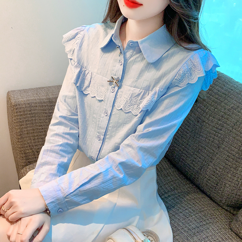 早秋季2024年新款女装纯棉衬衫女洋气全棉时尚减龄设计感上衣长袖