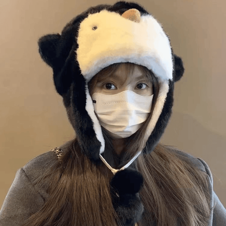【奈奈】新款可爱企鹅骑车保暖帽子女加厚防寒护耳雷锋驾车个人用品