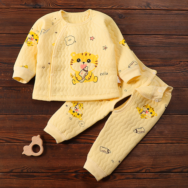 婴儿秋衣裤春秋冬季夹棉厚款保暖套装宝宝无骨内衣夹棉保暖衣儿童