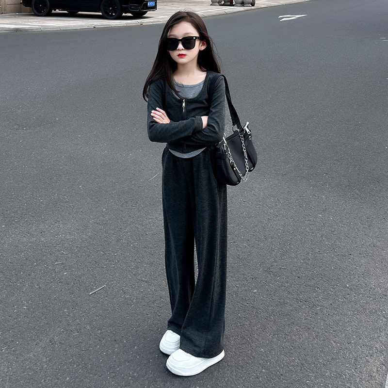 女童春季新款洋气时髦两件套2025女孩初春童装休闲针织套装中大童