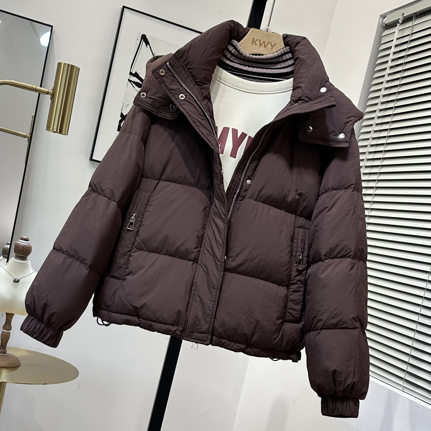 2024新款羽绒服女短款加厚立领连帽冬季面包服韩版显瘦气质外套