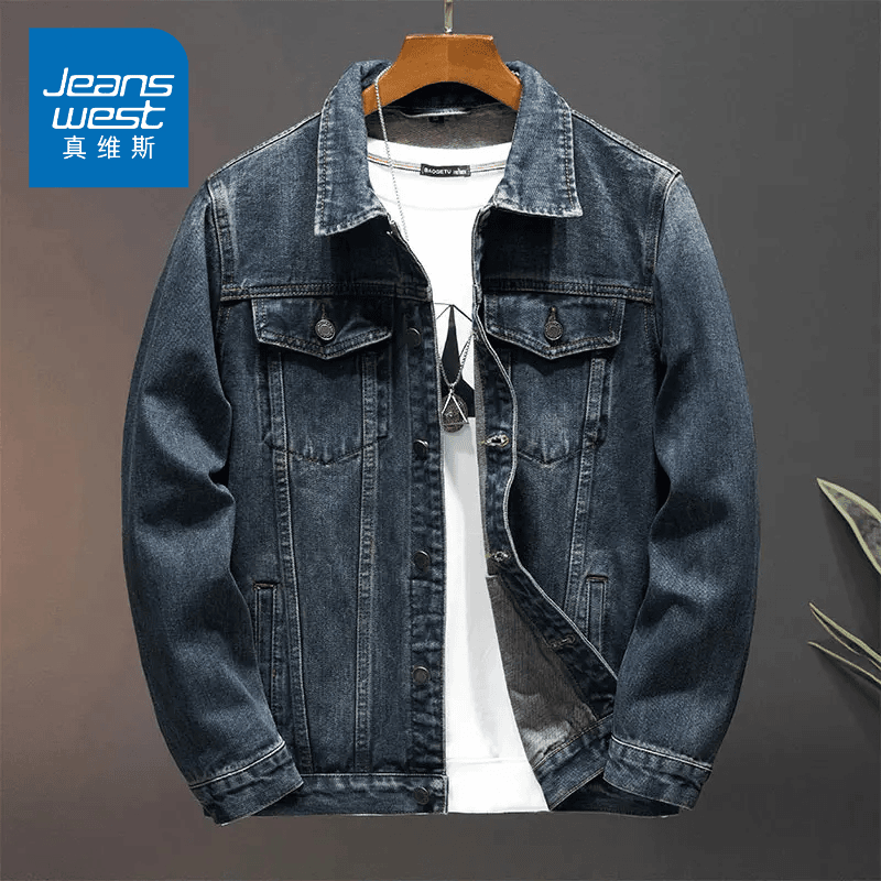 真维斯春秋新款男士复古蓝牛仔外套怀旧帅气翻领韩版宽松潮流夹克