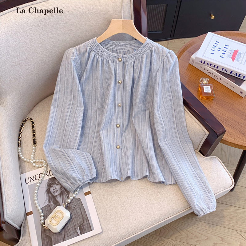 拉夏贝尔法式复古条纹长袖衬衫秋冬爆款2025新款百搭宽松休闲衬衣
