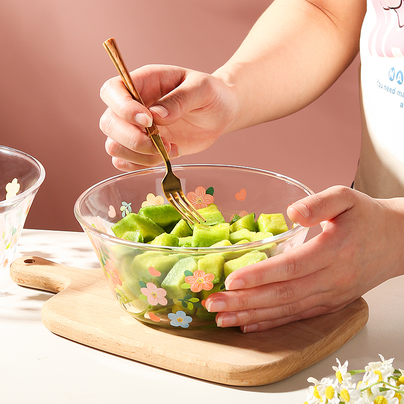 【新人专属】小花系小清新玻璃大碗家用米饭碗汤碗沙拉碗