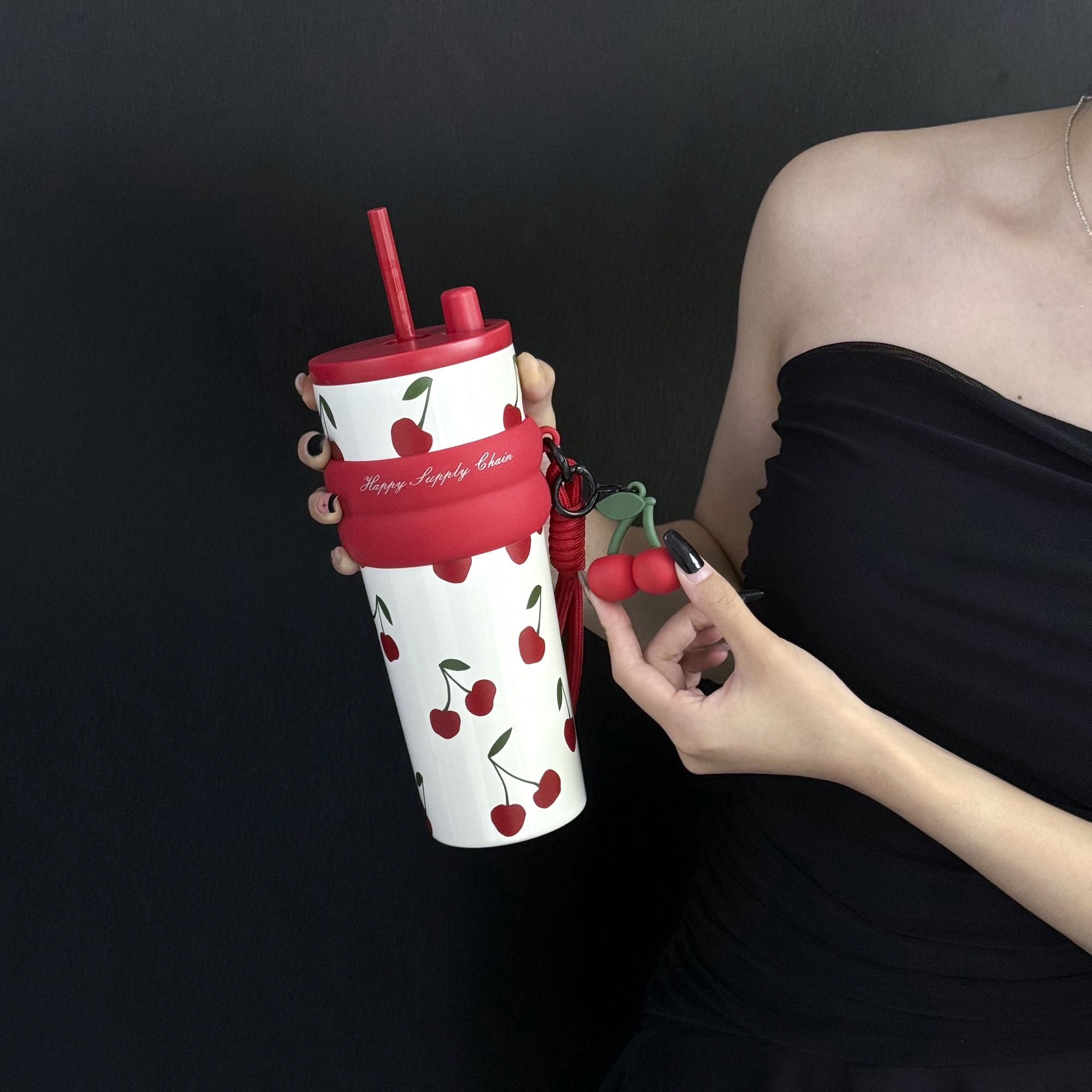 世大家新款高颜值樱桃陶瓷覆层保温杯保温杯女生高颜值2025新款