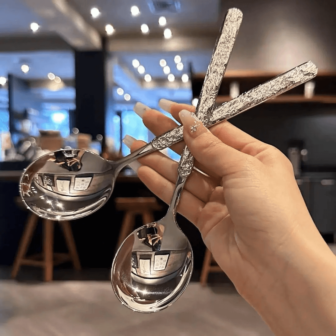 【老板娘自留款漂亮】不锈钢冰裂纹餐勺吃饭勺子搅拌勺子长柄勺