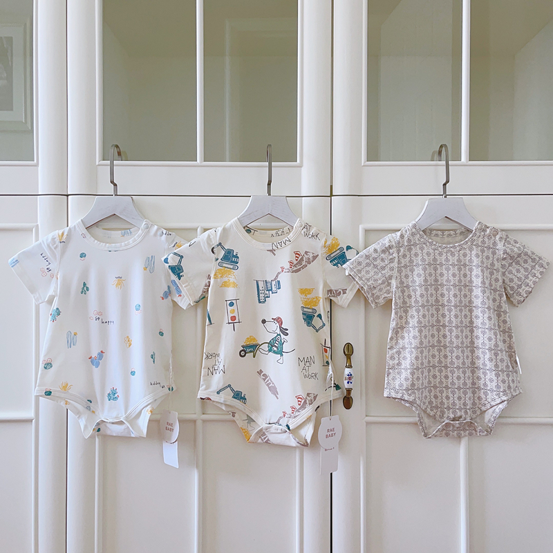 特价 Rae Studio CHAO薄无骨精梳棉宝宝短袖包屁衣婴儿夏季爬服