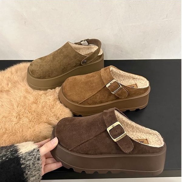 洋气厚底加绒勃肯拖鞋女软底2025秋冬增高包头半拖鞋一脚蹬棉拖鞋