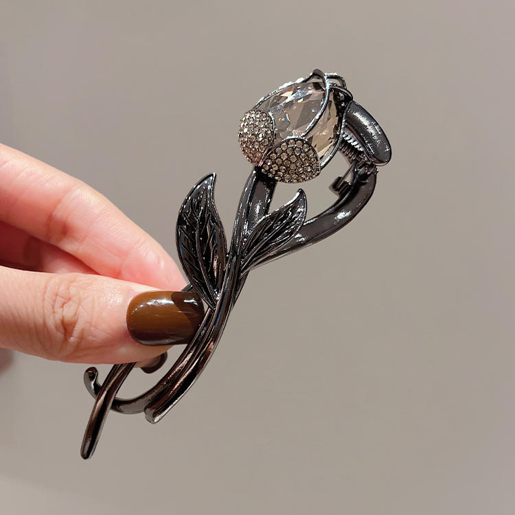 高级感珍珠郁金香发夹女后脑勺盘发扭扭夹子一字夹青蛙扣发卡头饰