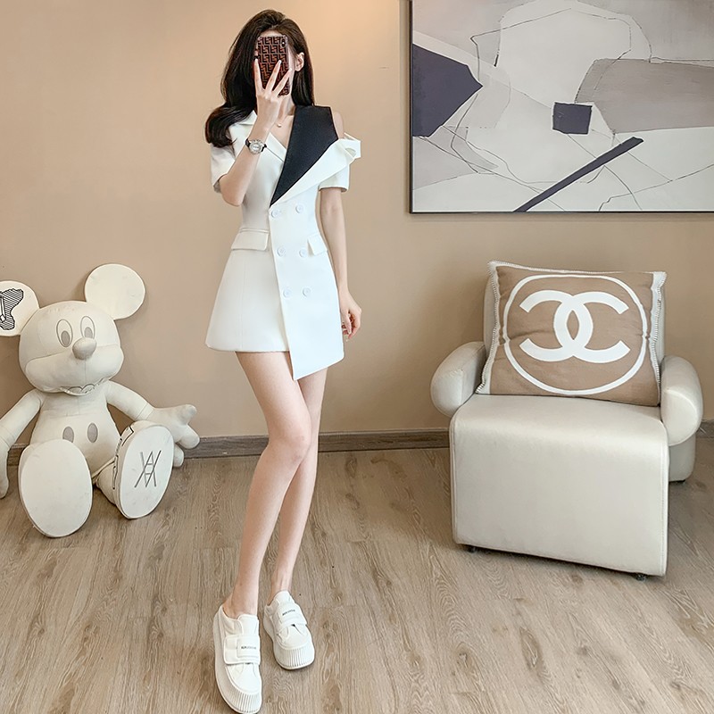 夏季女装气质高级感夏天裙子小众设计感御姐风高冷修身西装连衣裙