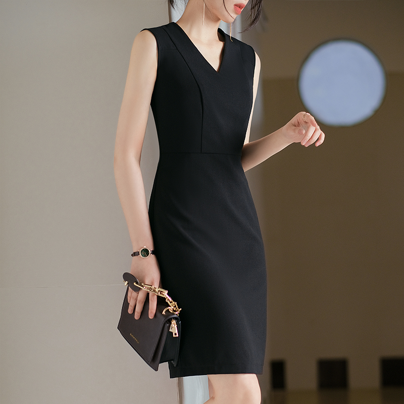 黑色无袖西装气质夏修身赫本职业装女小众打底裙女装韩系轻熟气质