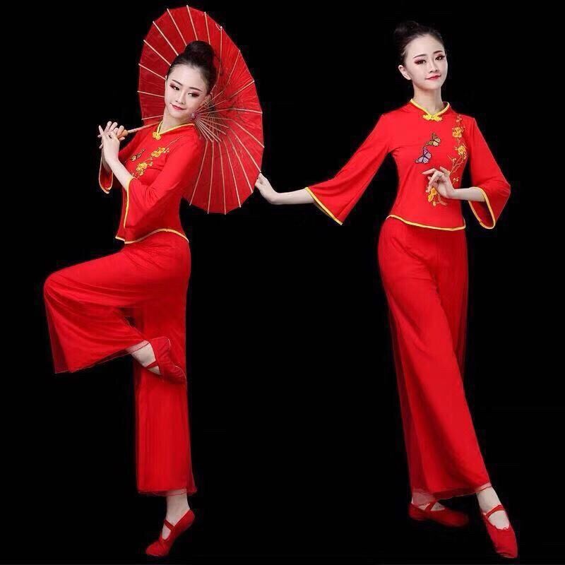 广场舞服装新款套装秋装中老年民族风刺绣扇子舞秧歌舞蹈演出服装