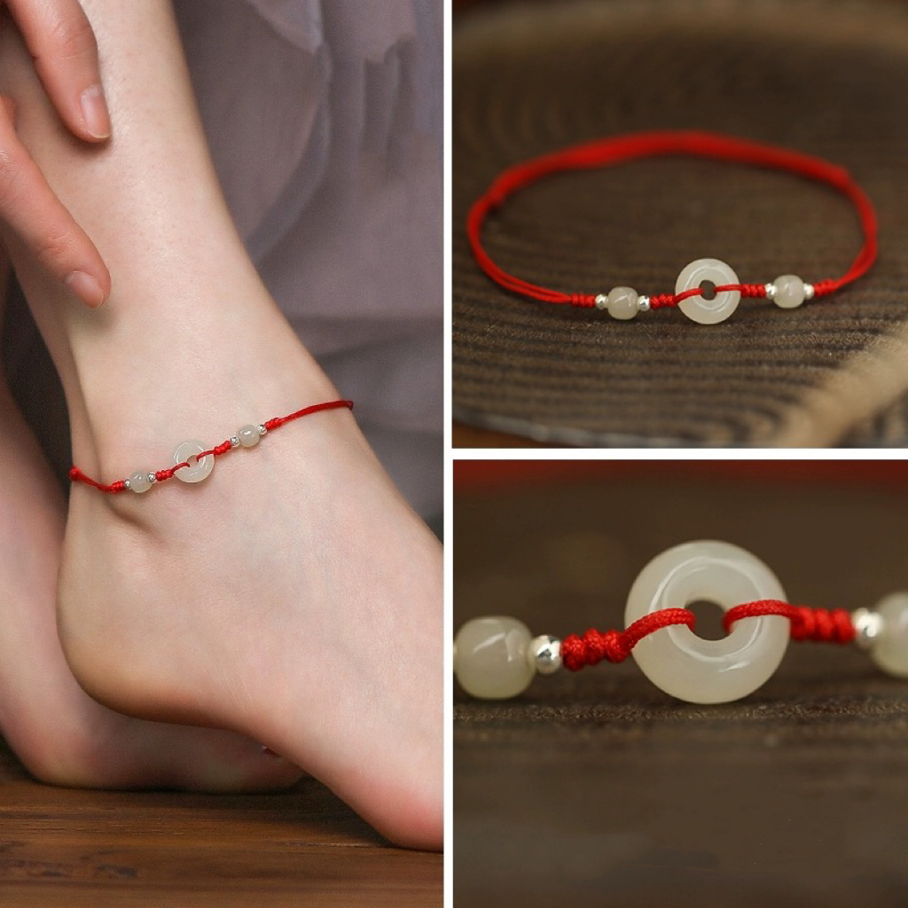 铜合金布艺脚链 新款中国风平安扣手工编织红绳脚链女款