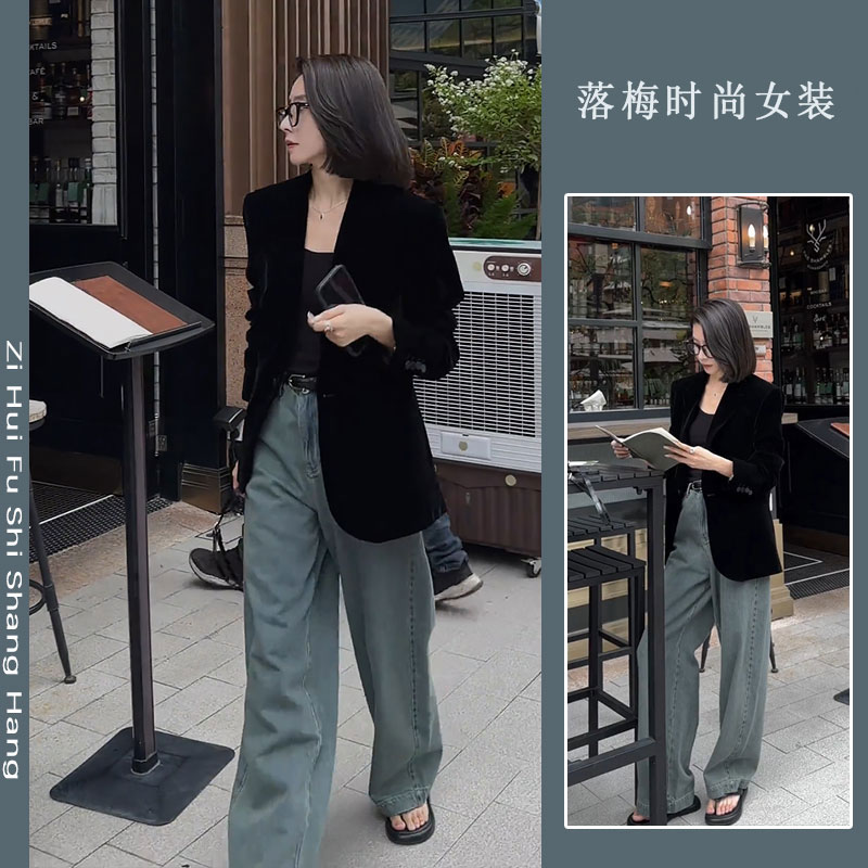 黑色金丝绒高级西装短款外套2025秋季新款气质高级早秋复古上衣女