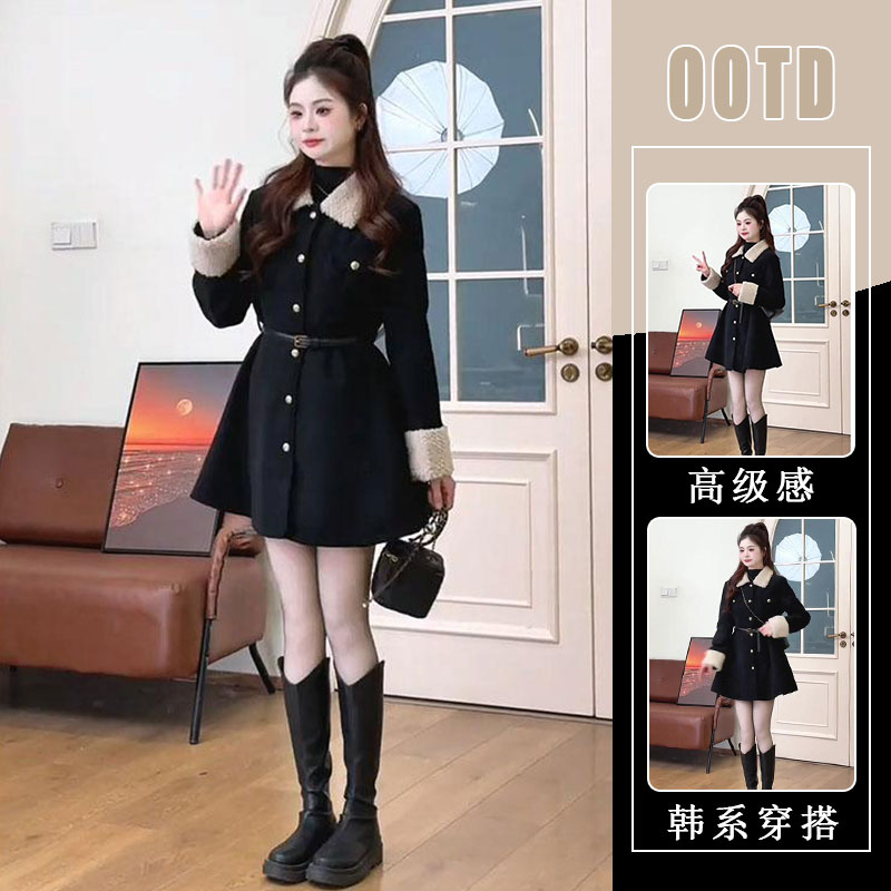 小香风撞色翻领加厚外套女2024秋冬新款收腰短款大衣气质女装上衣