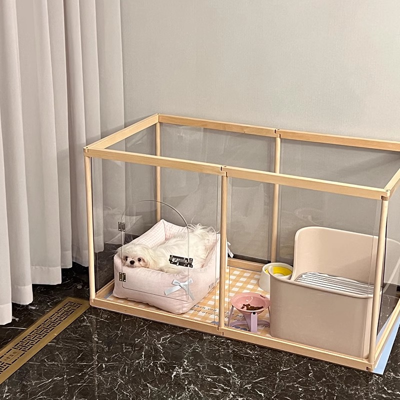 实木狗狗围栏拼接隔离栅栏狗笼小型犬室内透明亚克力栅栏防越狱