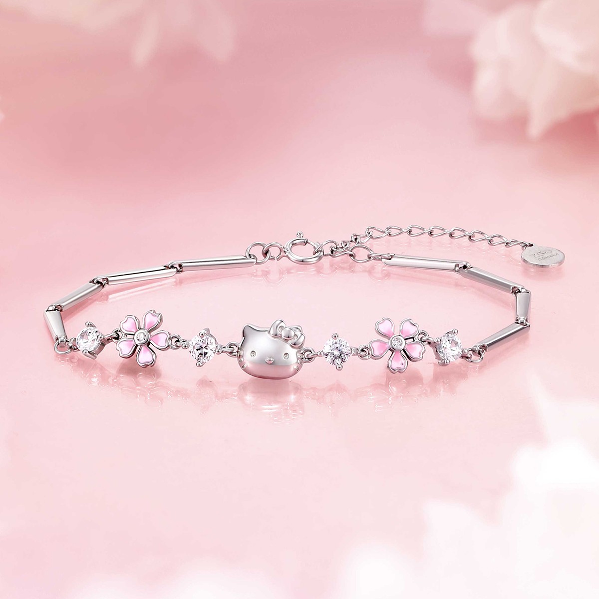 正港 925银合成锆石手链 三丽鸥hellokitty四叶草手链送闺蜜礼物