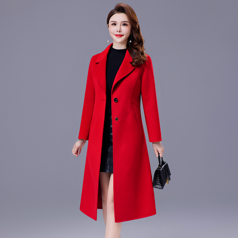红色双面呢羊毛大衣女中长款2025年秋冬呢子气质显瘦秋冬毛呢外套