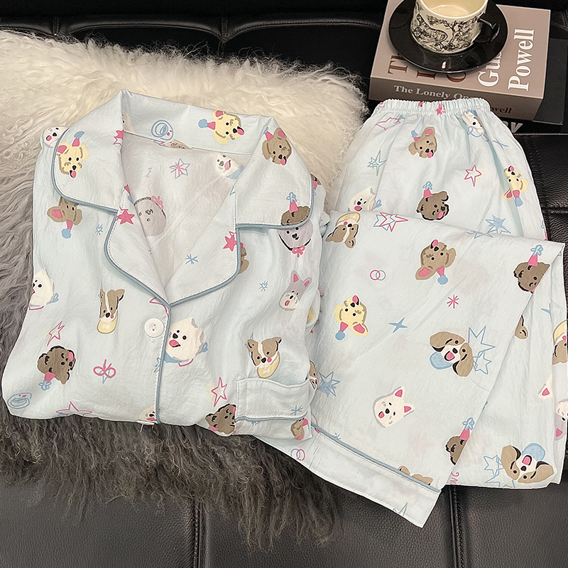 【星星小狗】春秋韩版云朵绵卡通新款长袖可爱小狗睡衣女家居服套装