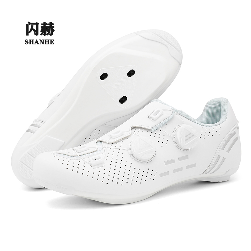 SHANHE闪赫  公路锁鞋纯白骑行鞋无锁男女同款自行车山地车鞋硬底