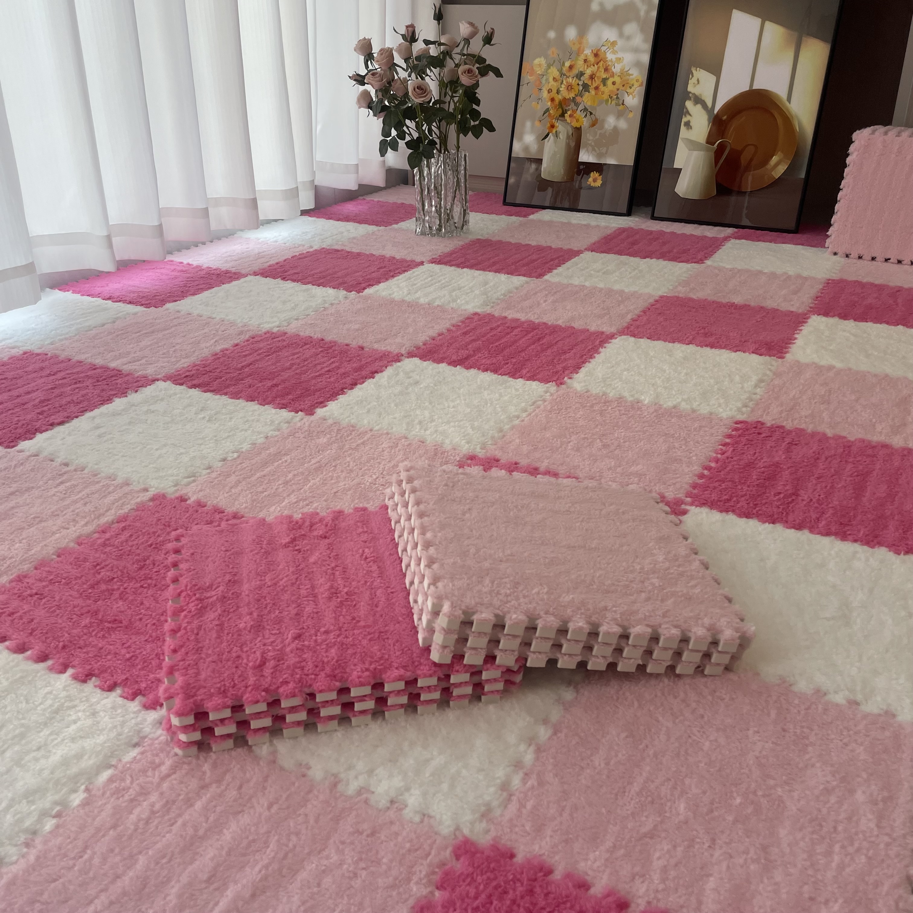 毛绒地毯卧室客厅大面积全铺泡沫拼接地垫床边毯四季通用耐脏