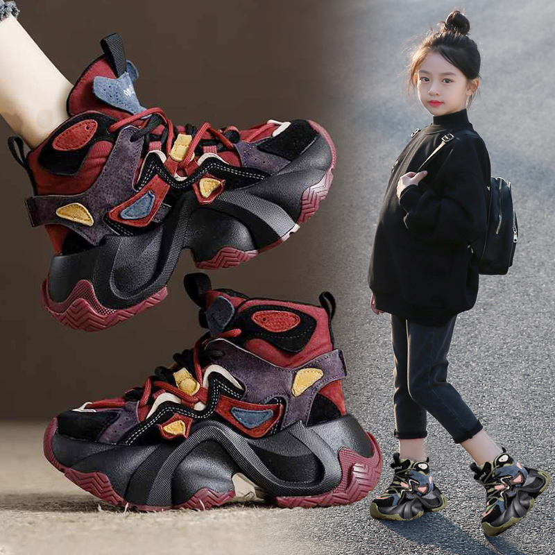 女童高帮运动鞋2025新款秋冬季加绒儿童老爹鞋中大童女孩休闲棉鞋