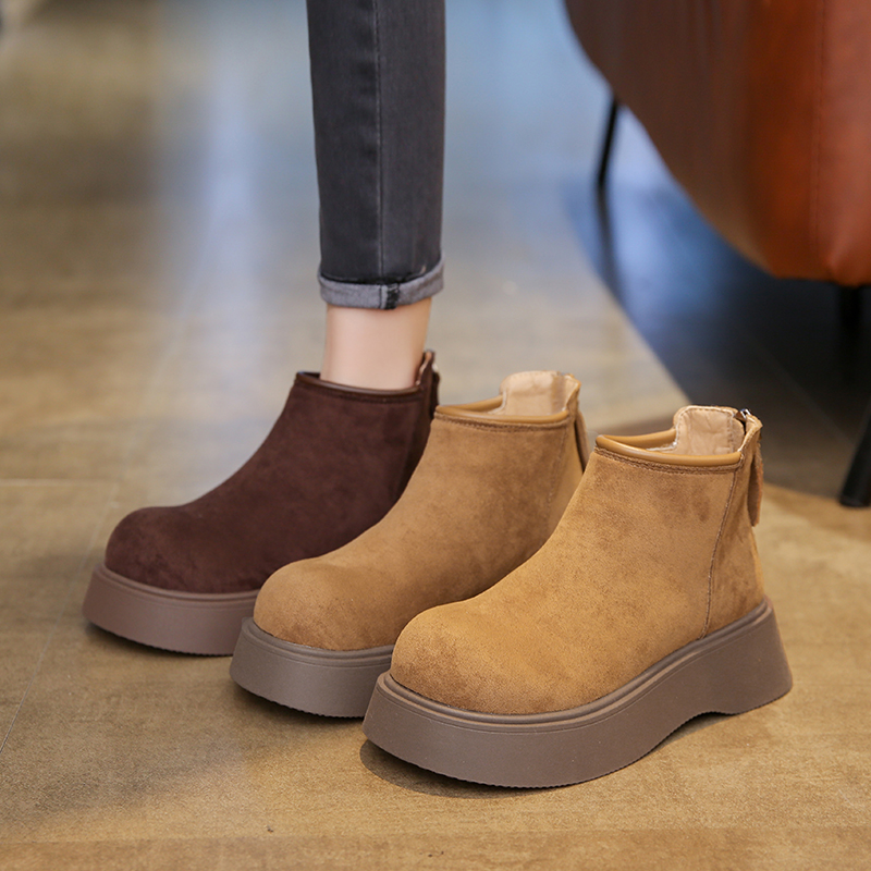 爆款博肯短靴女2025冬季新款厚底软底马丁靴女冬加绒保暖雪地棉鞋