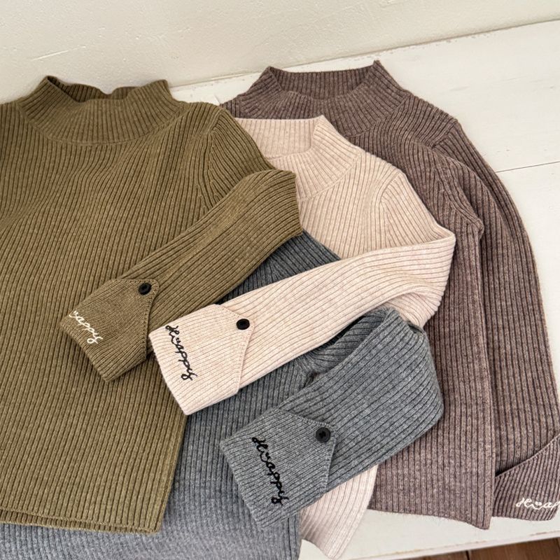 韩国童装女童中领毛衣2025新款女宝秋季改良版修身刺绣针织打底衫