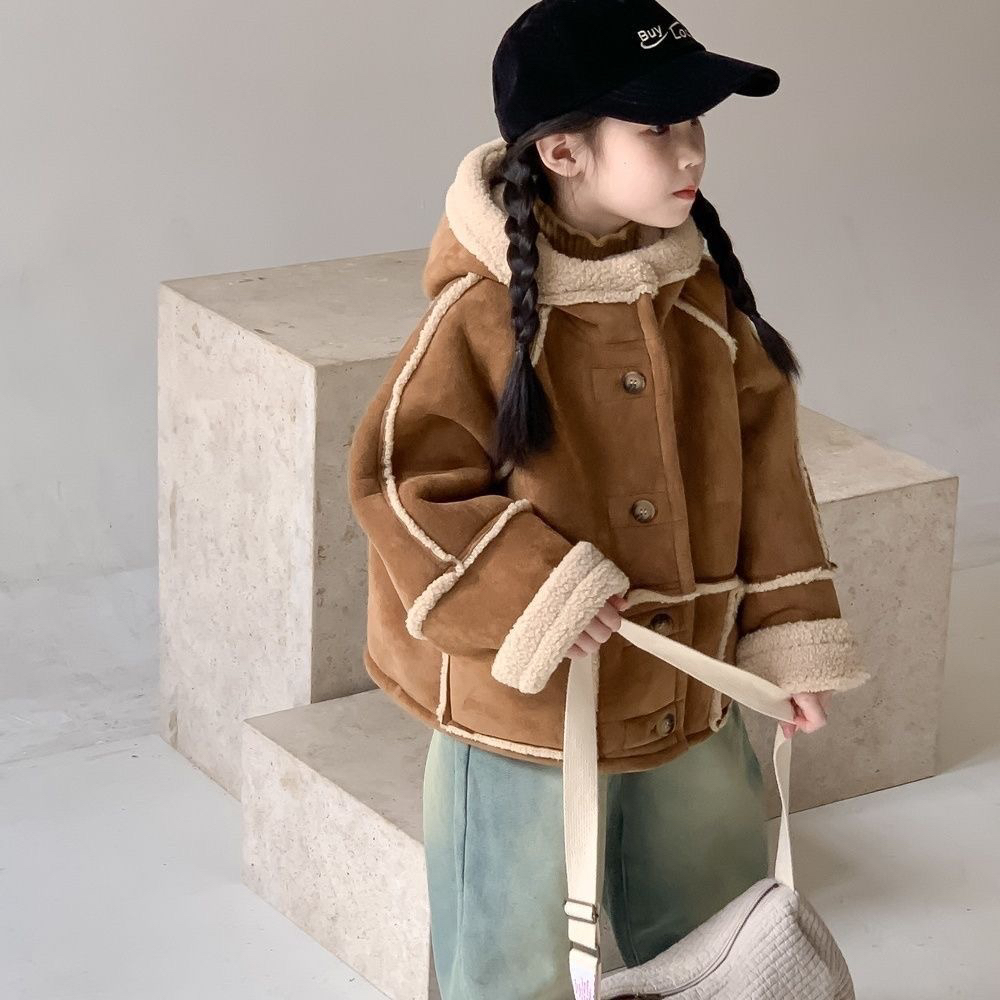 女童加绒羊羔外套2024年冬季儿童新款皮毛加厚一体宝宝保暖冬装潮