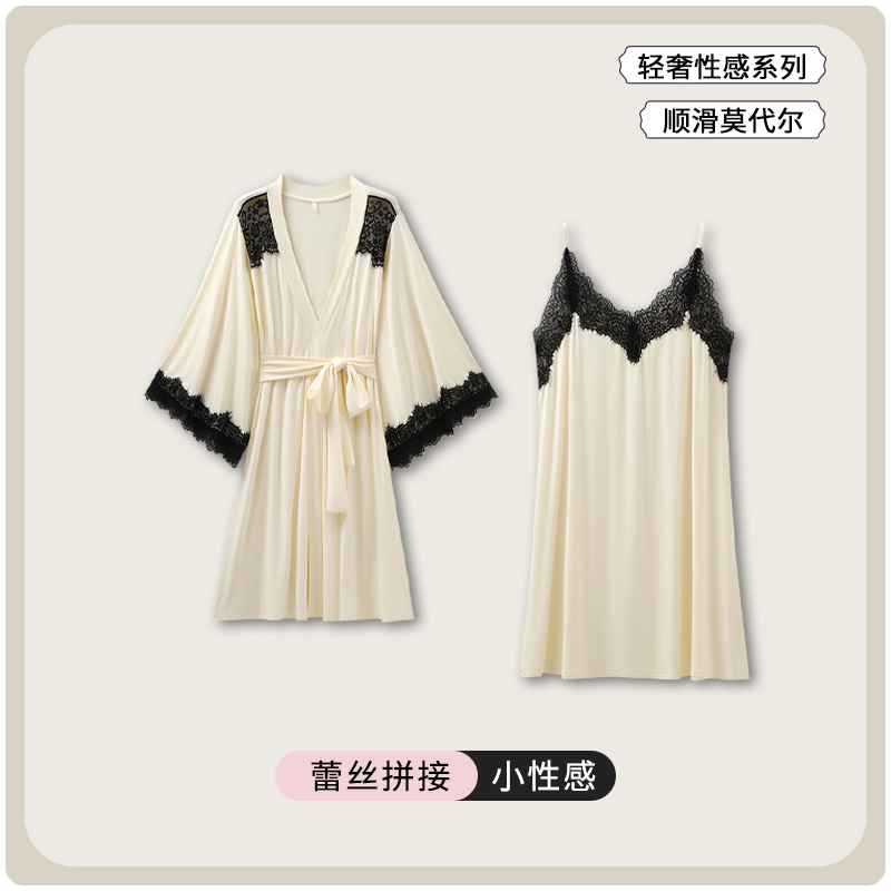 睡衣女春秋季莫代尔棉绸纯欲高级感蕾丝边睡衣女款爆款2025新款