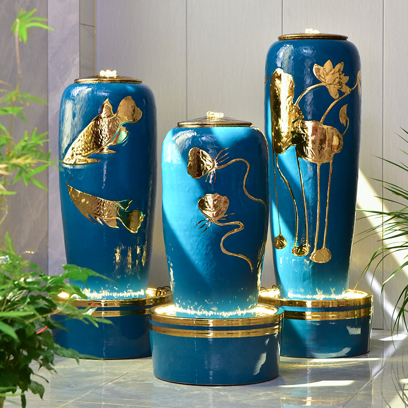 室内轻奢客厅入户流水景观中式循环流水系加湿器陶瓷花瓶喷泉摆件