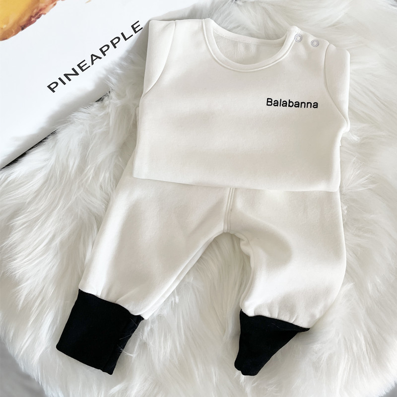 婴幼儿加绒男女宝宝保暖衣秋冬打底棉婴儿打底秋衣套装高腰护肚