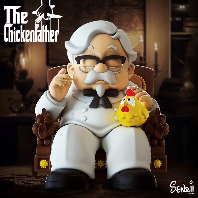【现货】SENZII千記商行x炸鸡教父2.0坐姿潮玩手办收藏限量雕像礼物