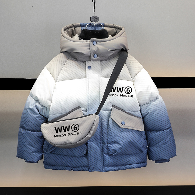 男童加绒加棉加厚棉衣冬款2025新款儿童棉服渐变色棉袄外套冬装潮