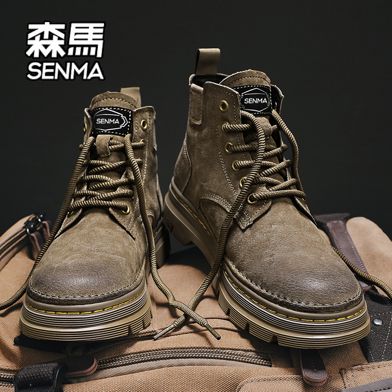 SENMA/森马丁靴男款秋季百搭高帮英伦风大黄靴男士休闲复古工装靴