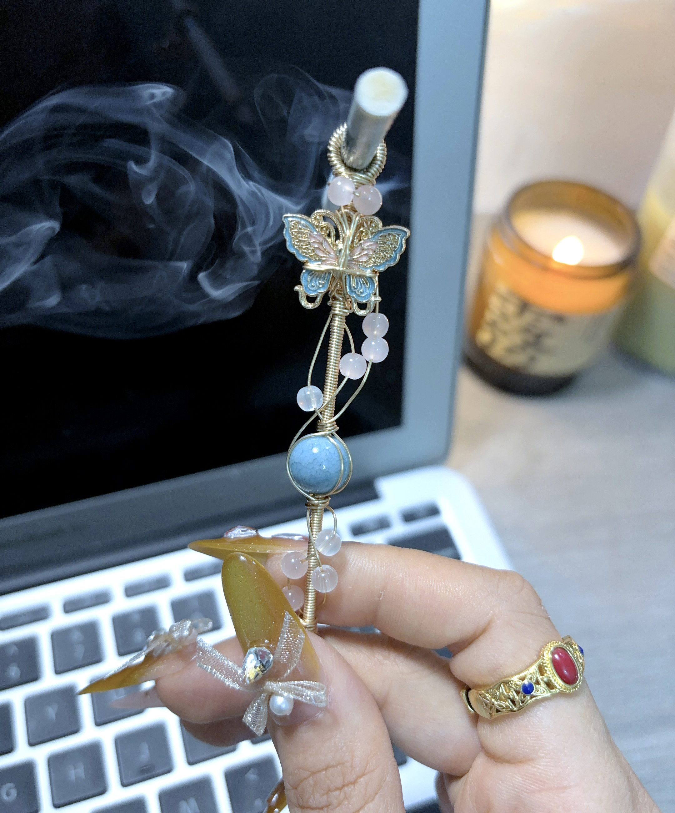 手作烟托｜浮光跃金迷你款烟托复古宫廷风烟夹了可入烟盒便携款