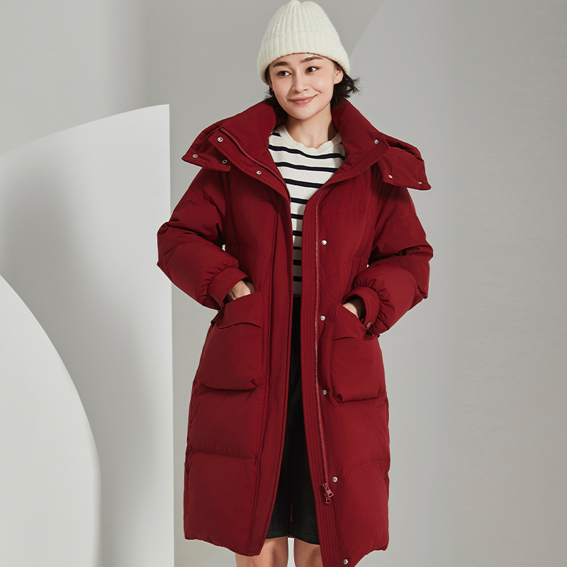 【90新国标】暖频道女士时尚保暖中长款连帽加厚羽绒服冬季623672