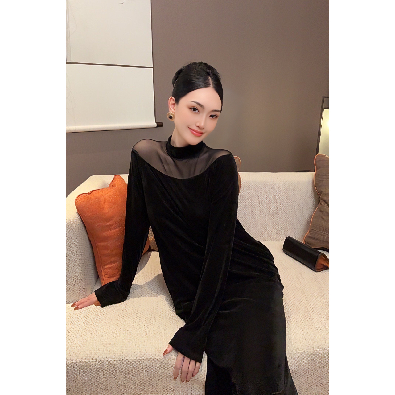紫紫  隐秘日记 女人味丝绒长裙秋季新款女装连衣裙 ZC06LZHJ105