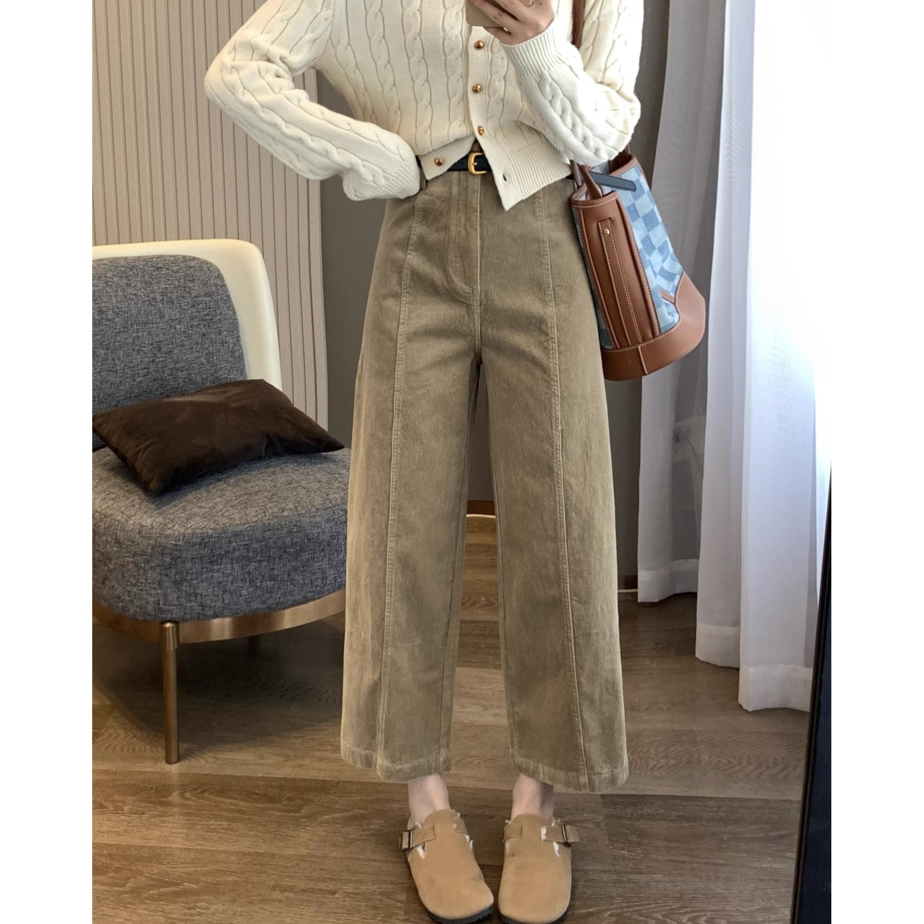 秋冬复古百搭遮胯显瘦锥形灯芯绒裤高腰大码小个子哈伦萝卜休闲裤