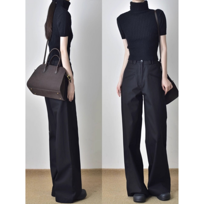 黑色垂感高腰直筒工装裤女2025秋冬加绒加厚显瘦休闲阔腿西装裤子