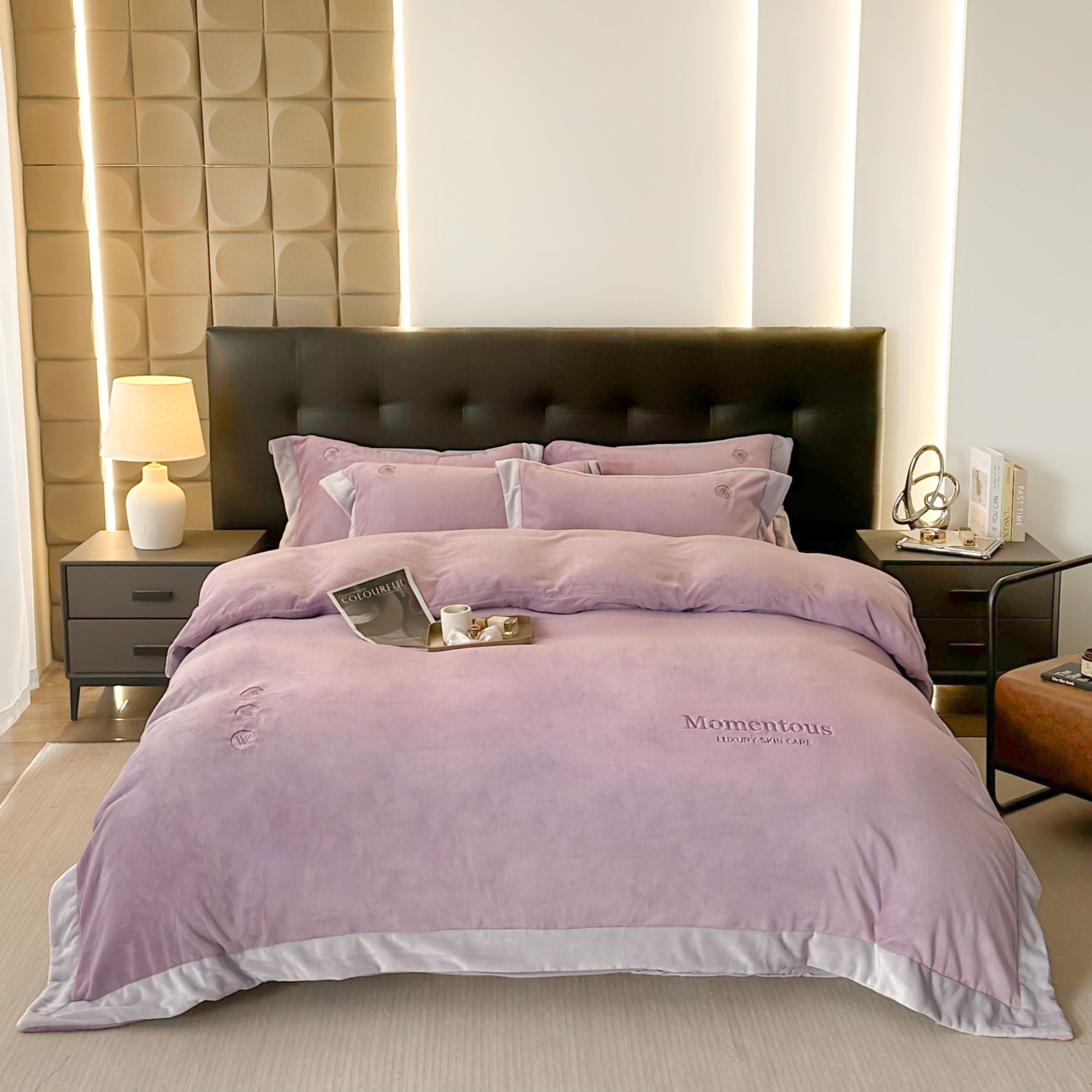 皇室嘉和赫本绒四件套轻奢简约刺绣牛奶绒冬季保暖防静电床上