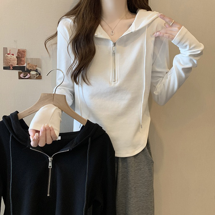 2025大码半拉链正肩连帽长袖卫衣女春装新款显瘦百搭休闲上衣