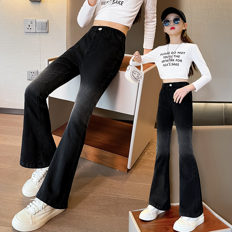 女童裤子春秋款修身喇叭裤儿童长裤洋气春装中大童休闲春季牛仔裤