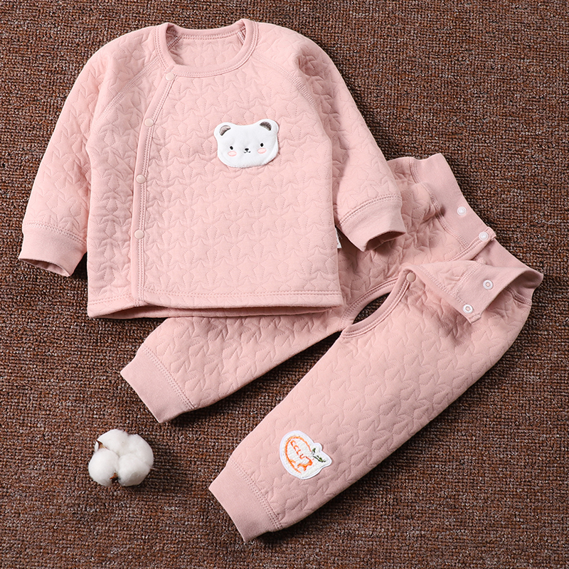 宝宝分体套装夹棉保暖婴儿厚衣服套装秋冬新生婴儿保暖打底睡衣裤